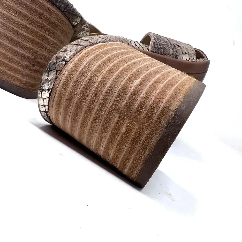 Paul Green Sandals Women's 8 Cici Gold Leather Python Snake Block Heel Slide‎